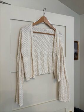 Rylee + Cru Cream Crochet Open-Front Cardigan
